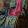 Khaddi Chiffon Handloom buta Benarasi bandej pink sky Saree