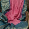 Khaddi Chiffon Handloom buta Benarasi bandej pink sky Saree