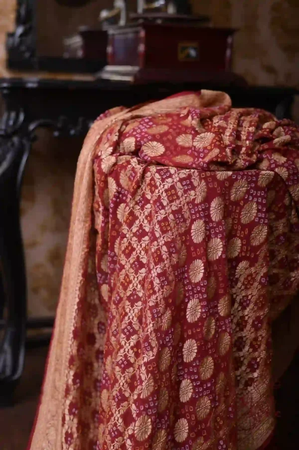 Maroon Benarasi on Ashraffi Butta Khaddi Georgette Handloom saree