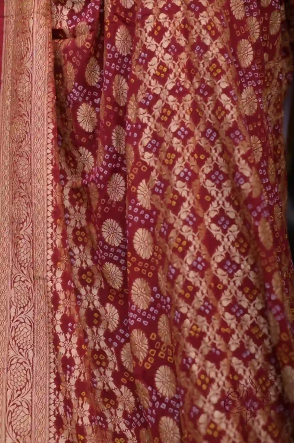 Maroon Benarasi on Ashraffi Butta Khaddi Georgette Handloom saree
