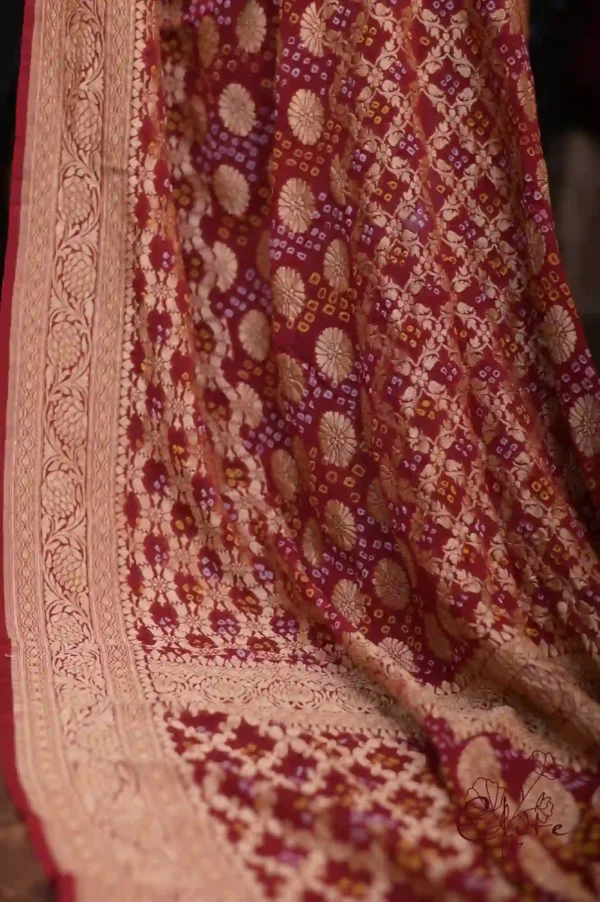 Maroon Benarasi on Ashraffi Butta Khaddi Georgette Handloom saree