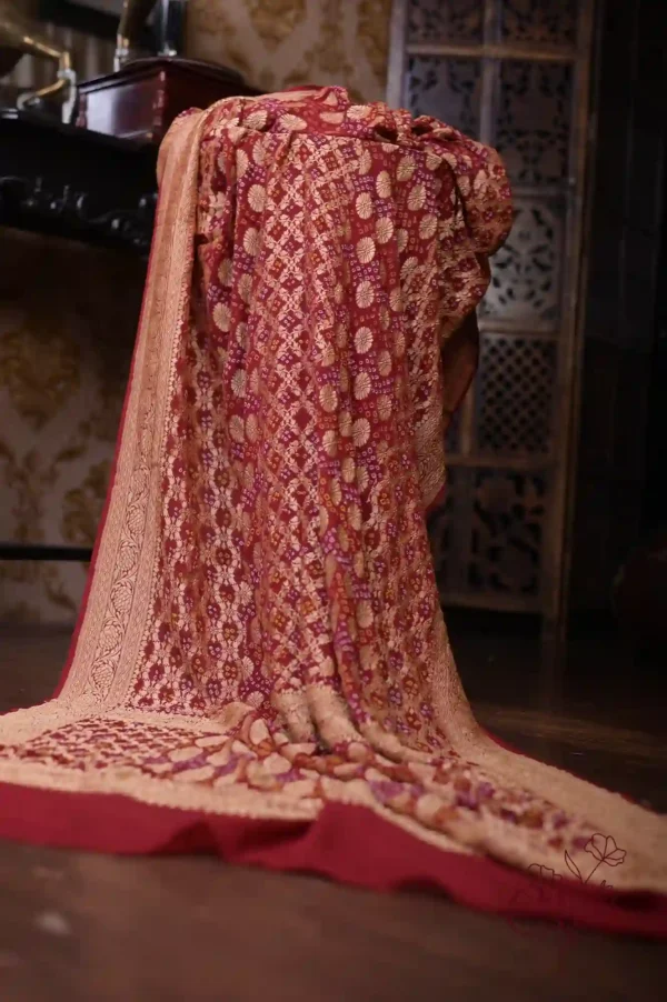 Maroon Benarasi on Ashraffi Butta Khaddi Georgette Handloom saree