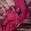 Magenda Benarasi on golden zari par gujrati butta Khadi Chiffon Handloom Saree