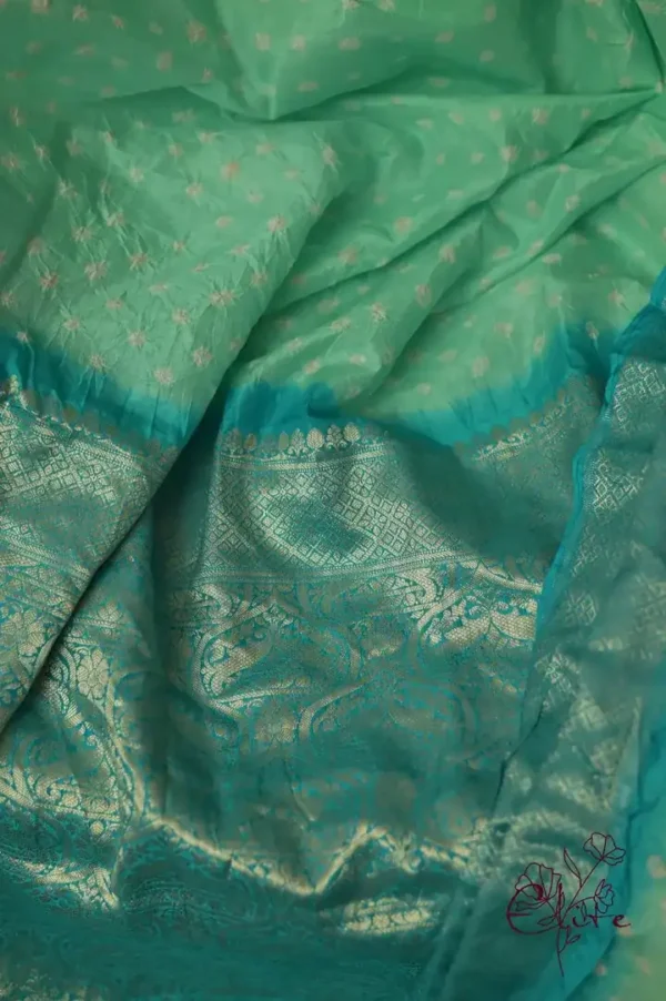 Khaddi Chiffon Handloom Benarasi bandej Green Saree