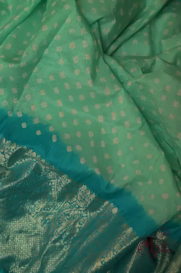 Khaddi Chiffon Handloom Benarasi bandej Green Saree