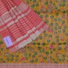 Yellow with Red Border Hand Block Printed on Gicha Tussar Silk Saree