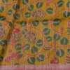 Yellow with Red Border Hand Block Printed on Gicha Tussar Silk Saree