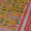 Yellow with Red Border Hand Block Printed on Gicha Tussar Silk Saree