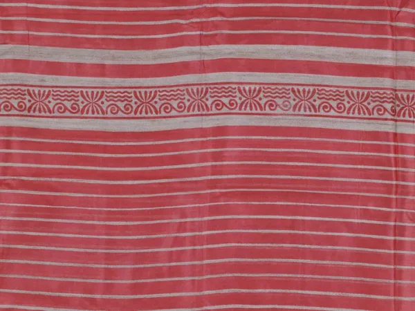 Yellow with Red Border Hand Block Printed on Gicha Tussar Silk Saree