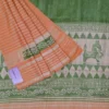 Green with Orange Border Hand Block Printed on Gicha Tussar Silk Saree