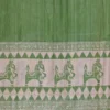 Green with Orange Border Hand Block Printed on Gicha Tussar Silk Saree