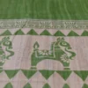 Green with Orange Border Hand Block Printed on Gicha Tussar Silk Saree