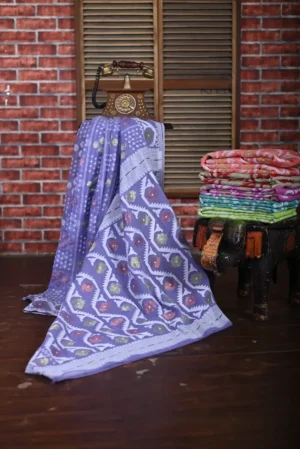Lavender Dhakai Jamdani Cotton Silk Saree with woven design