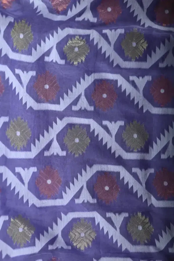 Lavender Dhakai Jamdani Cotton Silk Saree with woven design