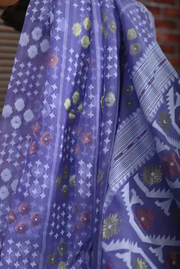 Lavender Dhakai Jamdani Cotton Silk Saree with woven design