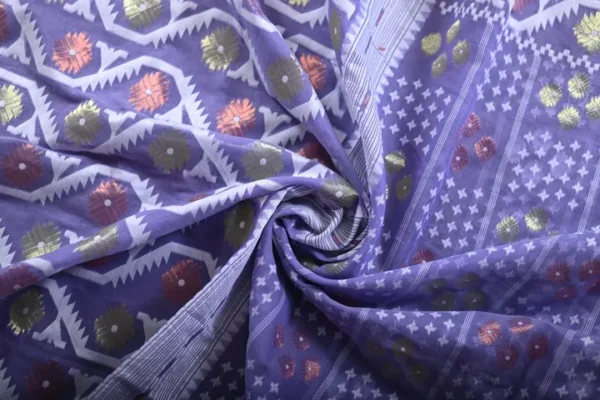 Lavender Dhakai Jamdani Cotton Silk Saree with woven design