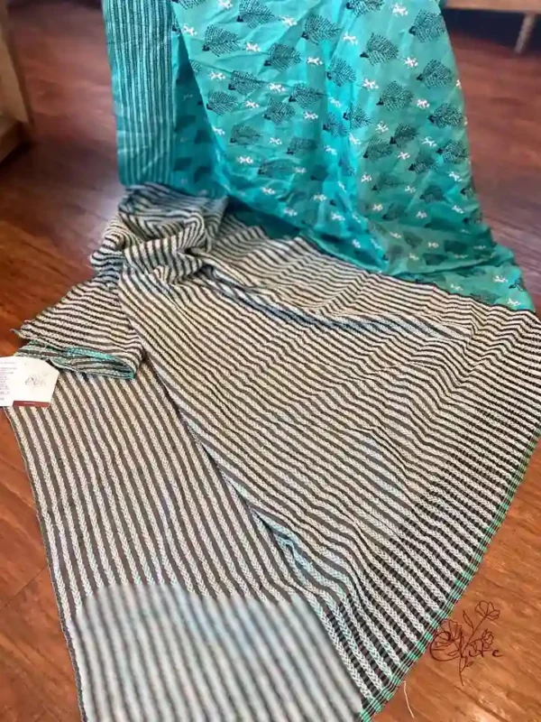 Cyan Katan Silk Kantha Saree