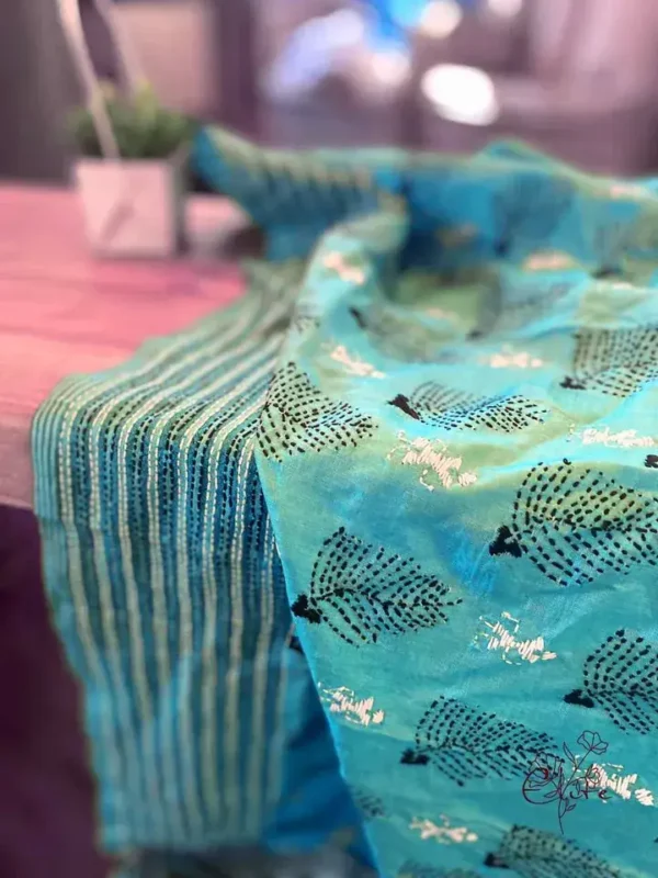 Cyan Katan Silk Kantha Saree