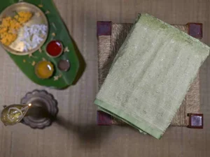 Pesta Green on Golden Tanchuee work on Katan silk saree