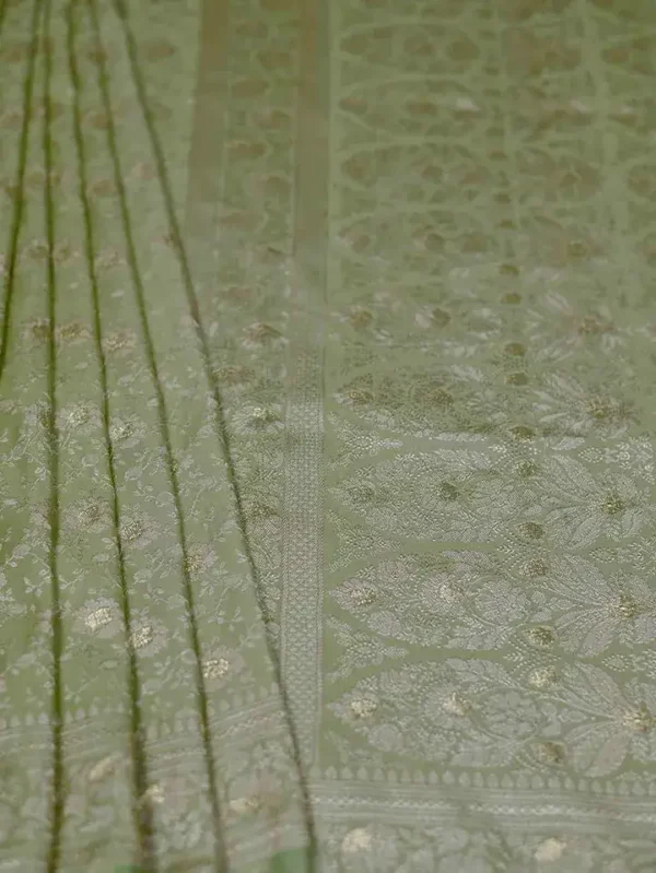Pesta Green on Golden Tanchuee work on Katan silk saree