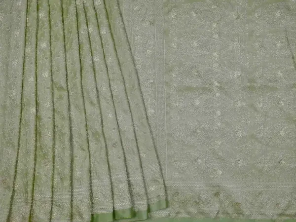 Pesta Green on Golden Tanchuee work on Katan silk saree