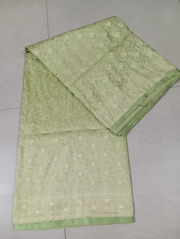 Pesta Green on Golden Tanchuee work on Katan silk saree