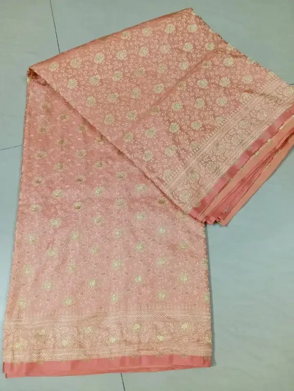 Light Orange on Golden Tanchuee work on Katan silk saree