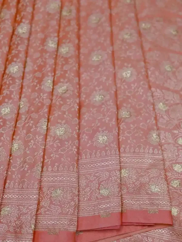 Light Orange on Golden Tanchuee work on Katan silk saree