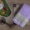 Lavender on Golden Zari Border and Butta work Benarasi Katan silk saree