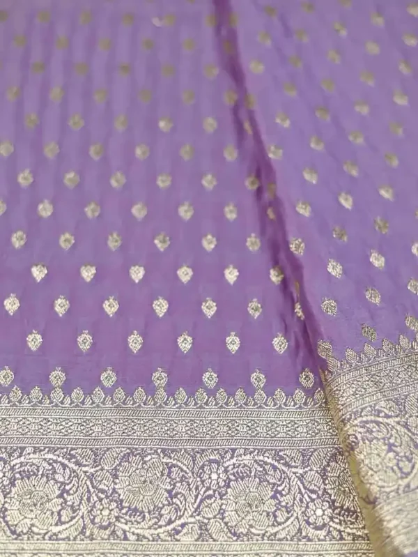 Lavender on Golden Zari Border and Butta work Benarasi Katan silk saree