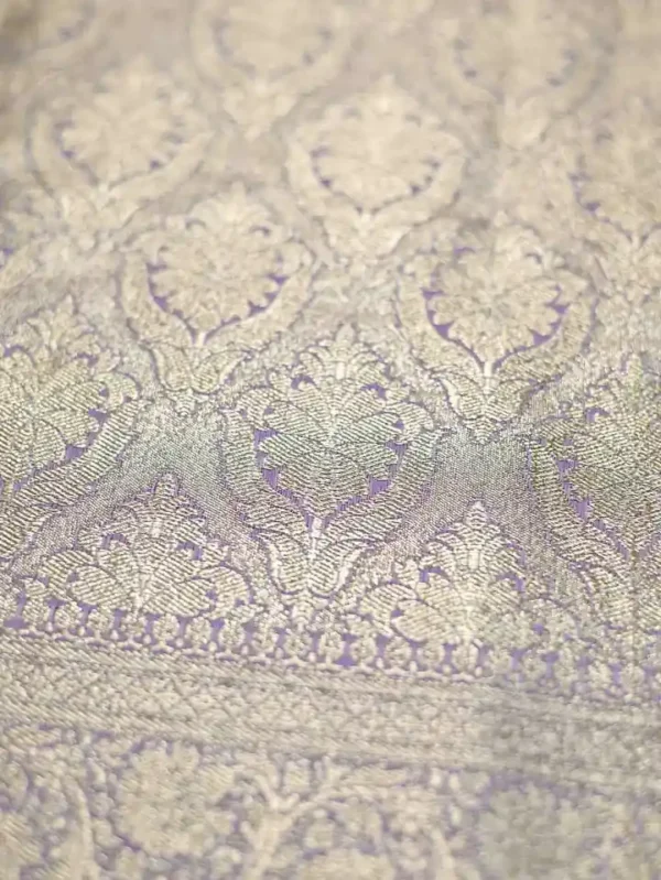 Lavender on Golden Zari Border and Butta work Benarasi Katan silk saree