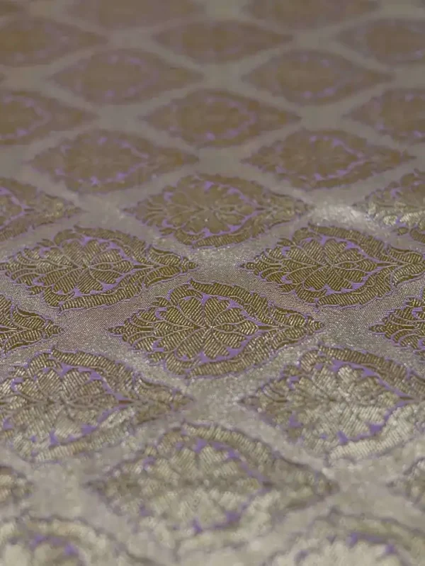 Lavender on Golden Zari Border and Butta work Benarasi Katan silk saree