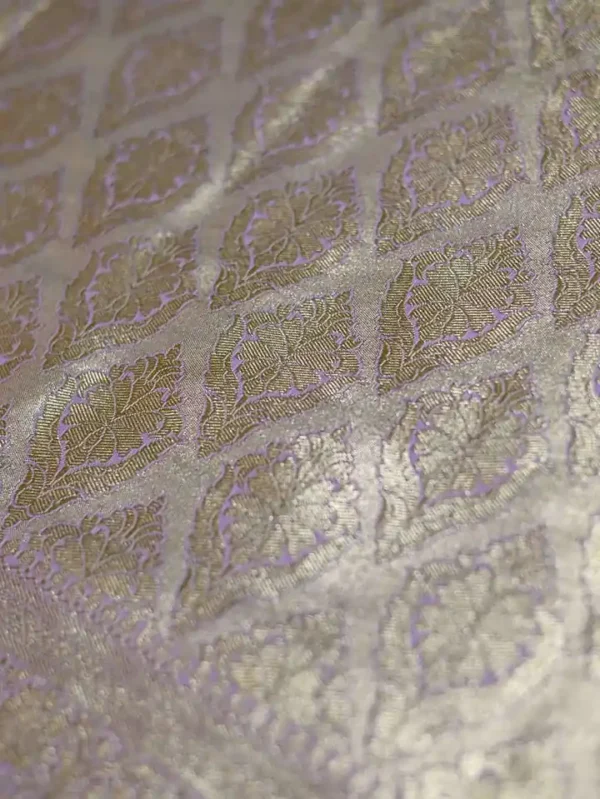 Lavender on Golden Zari Border and Butta work Benarasi Katan silk saree