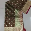 Green Dual Tone on Golden Zari Butta n Jangla pattern Benarasi Katan silk saree
