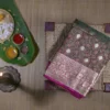 Green Dual Tone on Golden Zari Butta n Jangla pattern Benarasi Katan silk saree