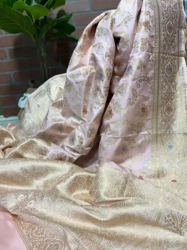 Light pink Benarasi on Katan silk with Mina jall Zari work saree