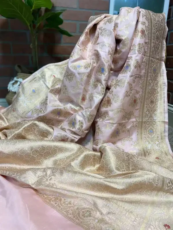 Light pink Benarasi on Katan silk with Mina jall Zari work saree
