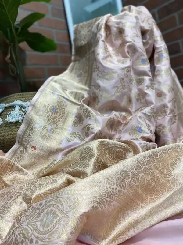 Light pink Benarasi on Katan silk with Mina jall Zari work saree