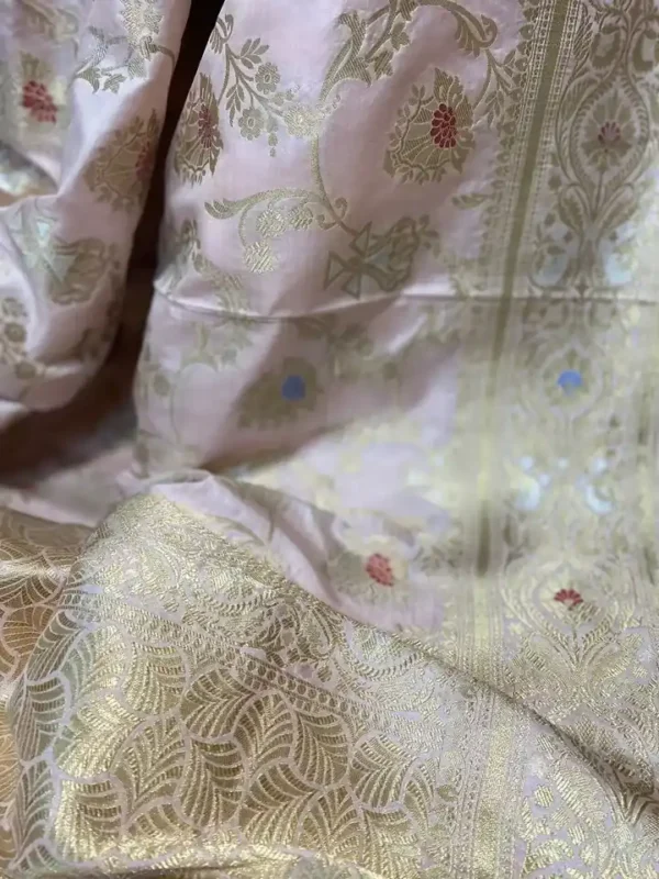 Light pink Benarasi on Katan silk with Mina jall Zari work saree