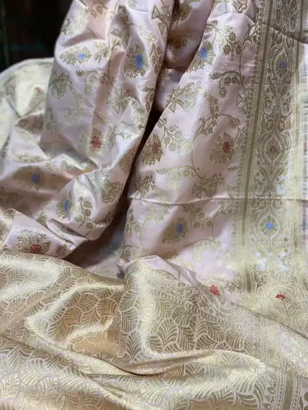 Light pink Benarasi on Katan silk with Mina jall Zari work saree