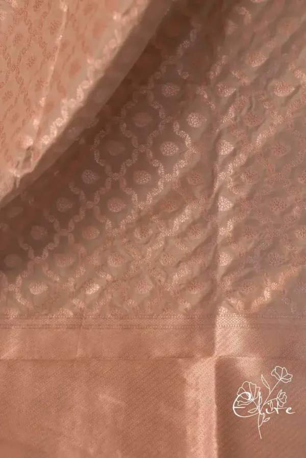 Pure katan Silk Handwoven Benarasi jall design Biscuit Saree