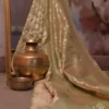 Pure katan Silk Handwoven Mina Benarasi golden jall Olive Saree