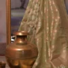 Pure katan Silk Handwoven Mina Benarasi golden jall Olive Saree