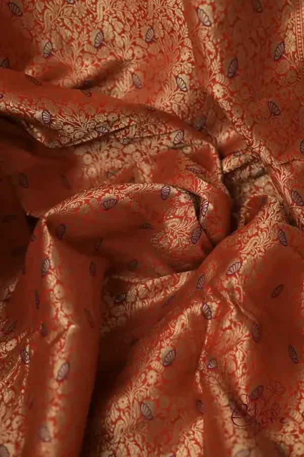 Pure katan Silk Handwoven mina Benarasi golden and Red Saree