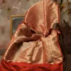 Pure katan Silk Handwoven mina Benarasi golden and Red Saree