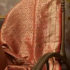 Pure katan Silk Handwoven mina Benarasi golden and Red Saree