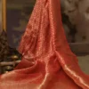Pure katan Silk Handwoven mina jall Benarasi golden and Red Saree