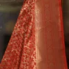Pure katan Silk Handwoven mina jall Benarasi golden and Red Saree