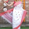 White on Black and Red Kulo Pure cotton Saree