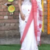 White on Black and Red Kulo Pure cotton Saree